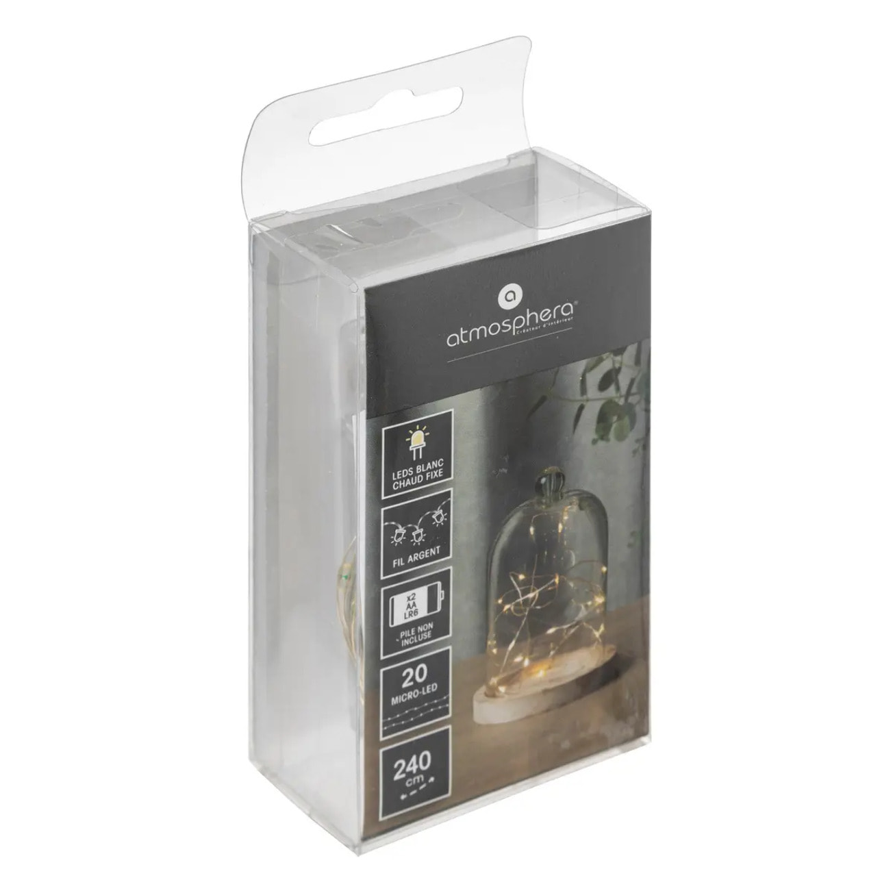 Guirlandes "Anya" 20 microLED à pile argent blanc chaud L190cm