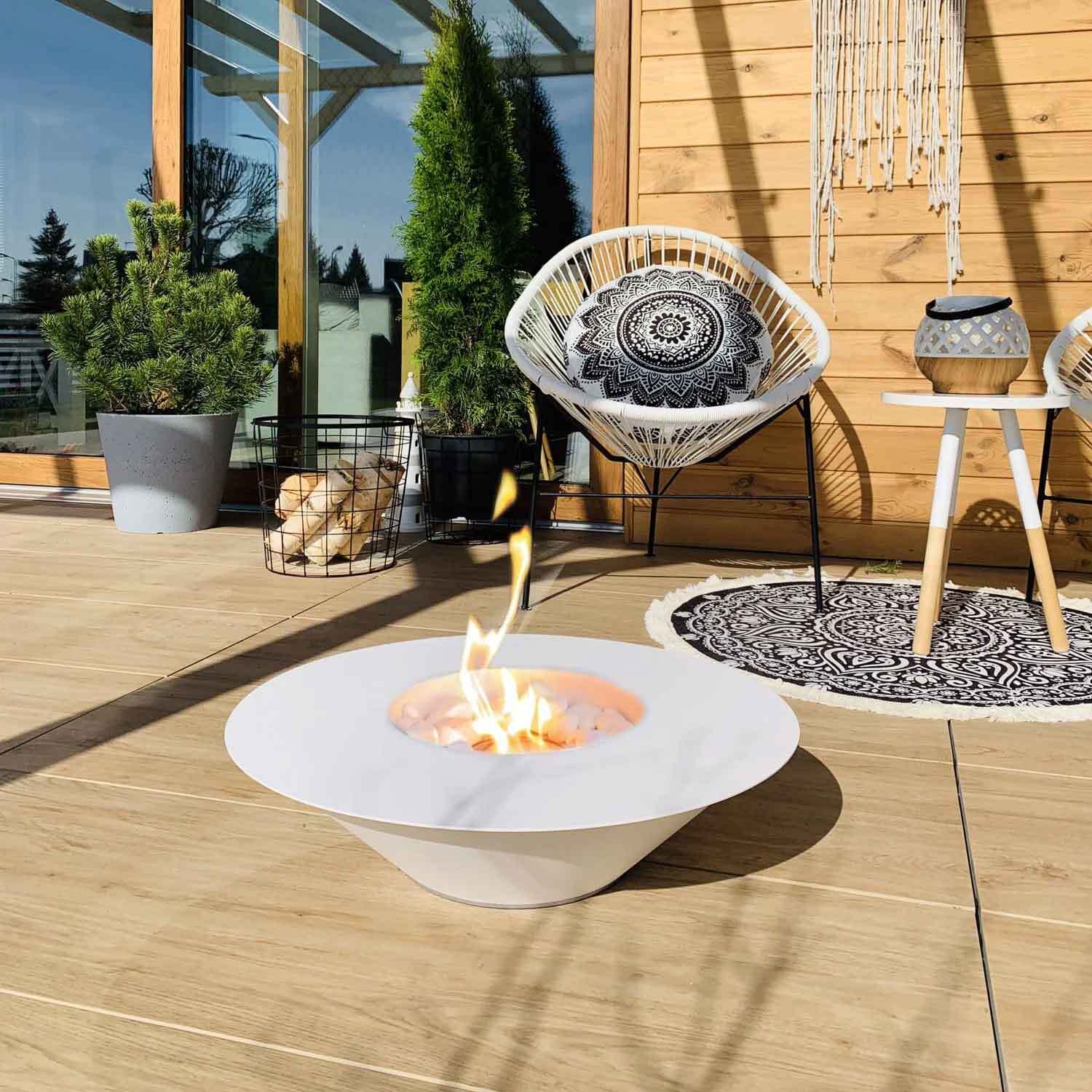 Santorini - Camino a bioetanolo da terra, braciere da giardino Ø 60xH15 cm, colore bianco