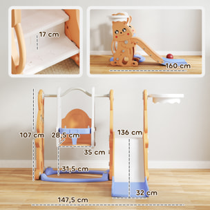 Tobogán Infantil 4 en 1 Columpio y Tobogán Trepador Aro de Baloncesto Temática de Conejo Parque Infantil para Interior y Exterior Naranja