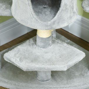 árbol Rascador para Gatos Grande 60x60x200 cm con 2 Cuevas Múltiples Plataformas