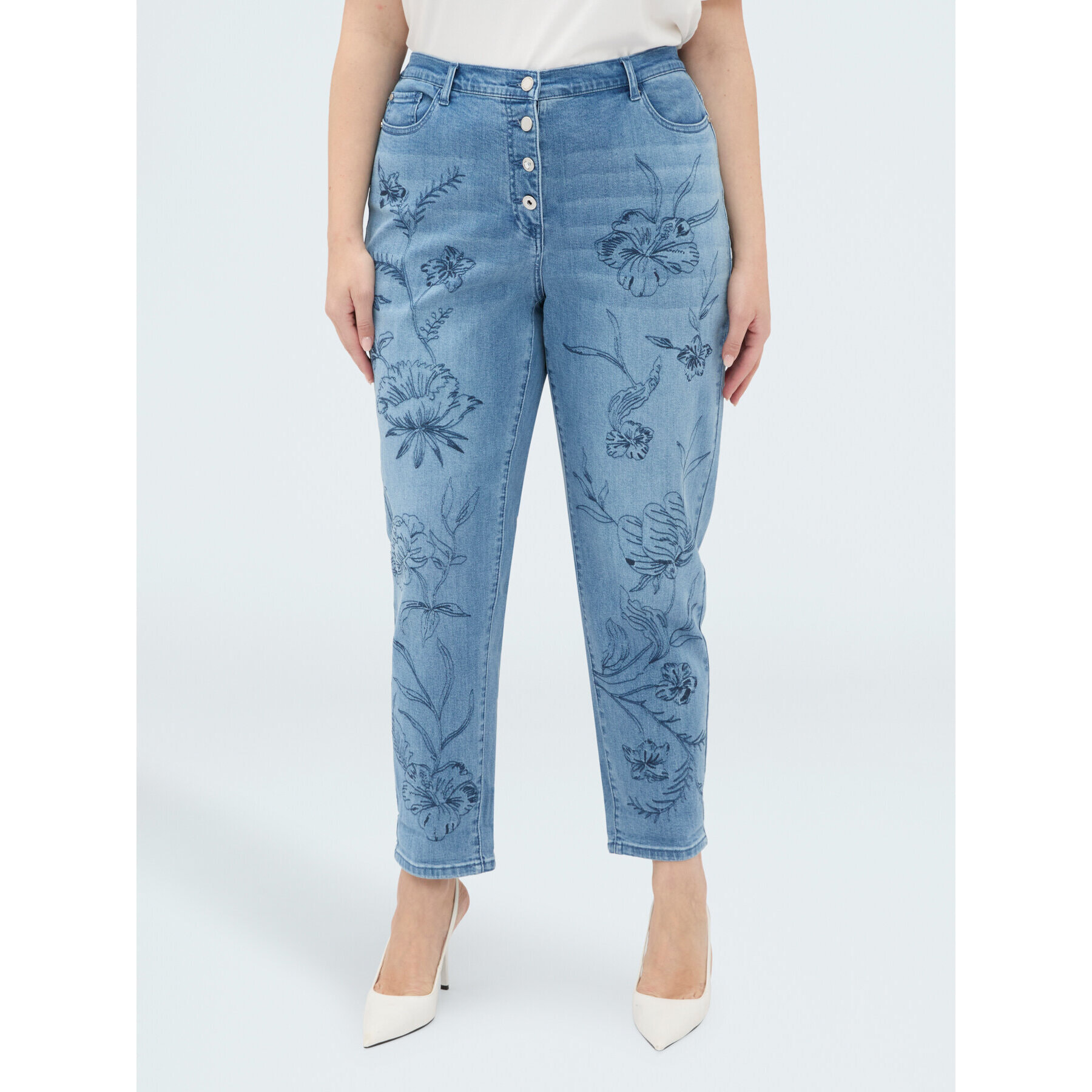 Fiorella Rubino - Jeans Barrell con bordado floral - Light - blue