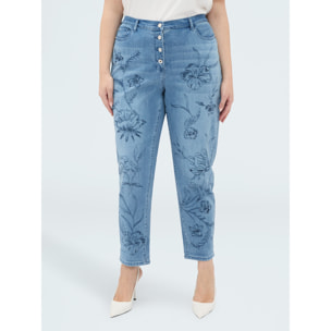 Fiorella Rubino - Jeans Barrell con bordado floral - Light - blue
