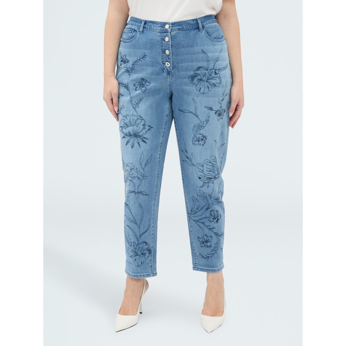 Fiorella Rubino - Jeans Barrell con bordado floral - Light - blue