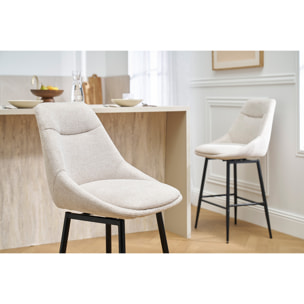 Tabourets de bar pivotants 360° en tissu effet velours texturé beige et métal H66 cm (lot de 2) ALESS