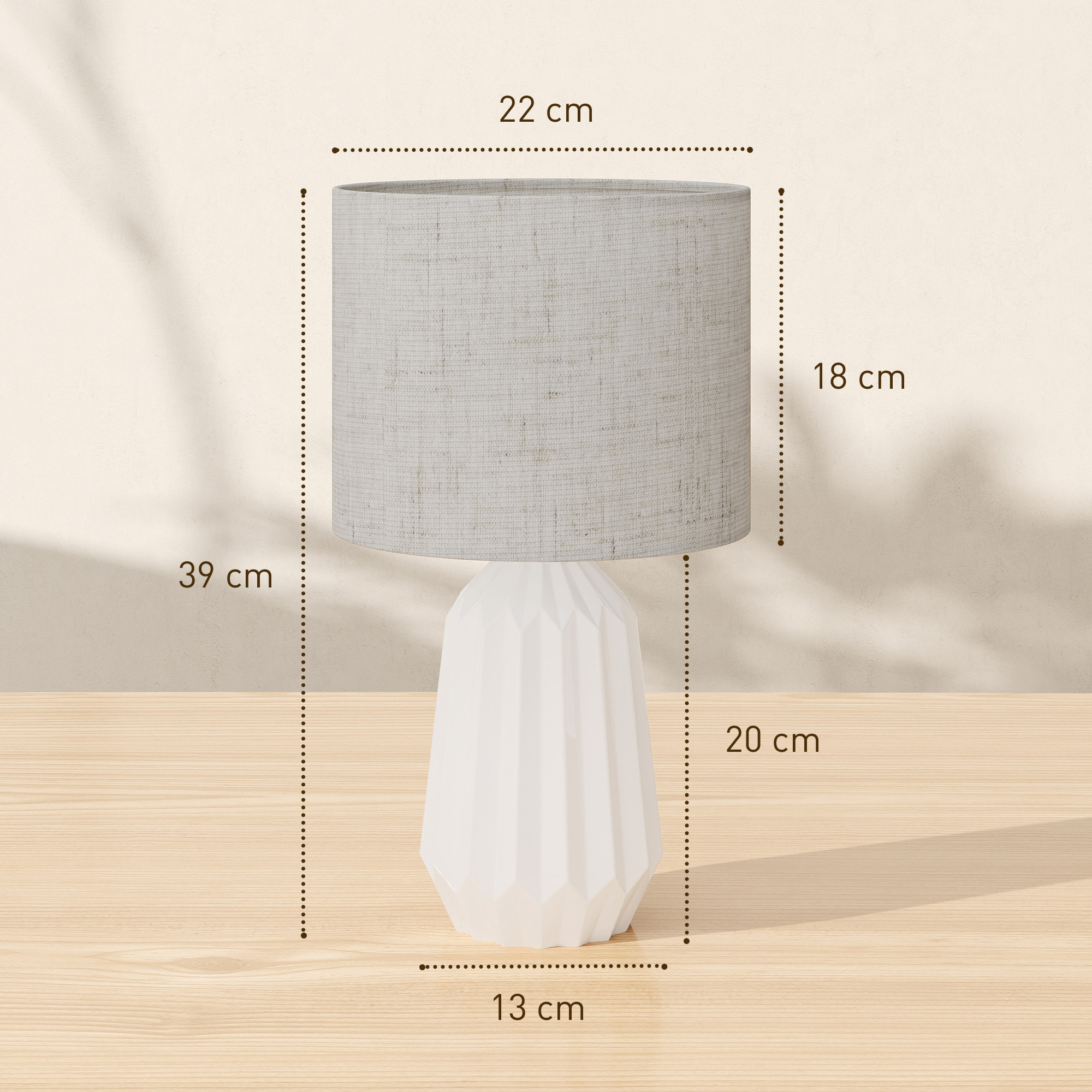 Lámpara de Mesa con Base de Cerámica y Pantalla de Lino Lámpara de Mesita de Noche de Estilo Retro con Interruptor para Dormitorio Salón E27 40W Blanco y Beige