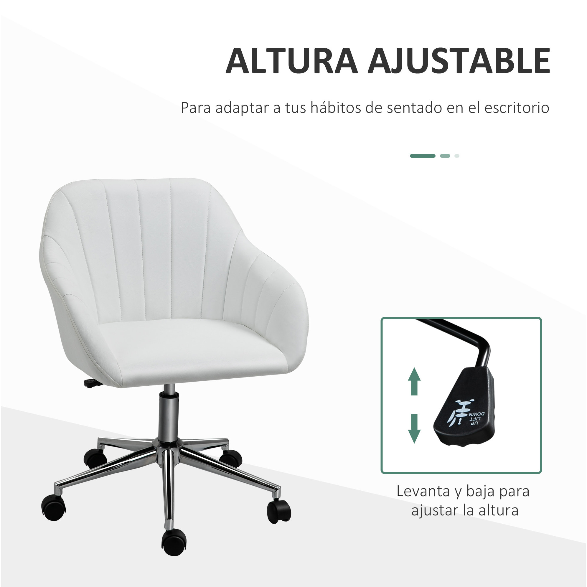Silla de Oficina Ergonómica Silla de Escritorio Giratoria con Altura Ajustable Respaldo y Reposabrazos de Piel Sintética Carga 120 kg 60x59x79-89 cm Blanco