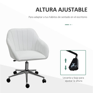 Silla de Oficina Ergonómica Silla de Escritorio Giratoria con Altura Ajustable Respaldo y Reposabrazos de Piel Sintética Carga 120 kg 60x59x79-89 cm Blanco
