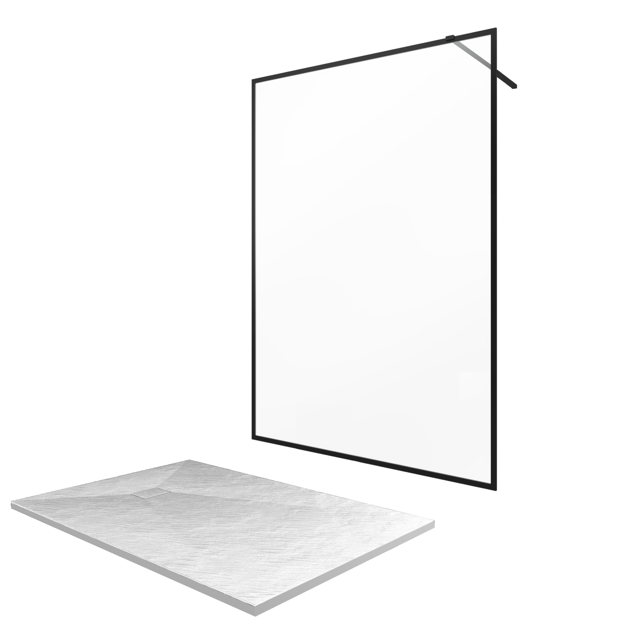 Paroi de douche 140x200cm + receveur a poser - 140x90cm - cadre et barre noir mat - CONTOURING 120