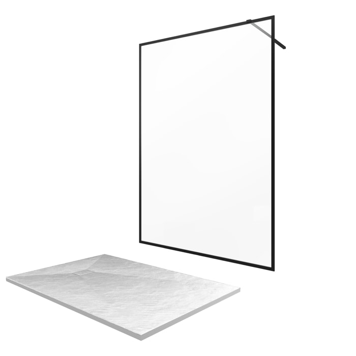 Paroi de douche 140x200cm + receveur a poser - 140x90cm - cadre et barre noir mat - CONTOURING 120
