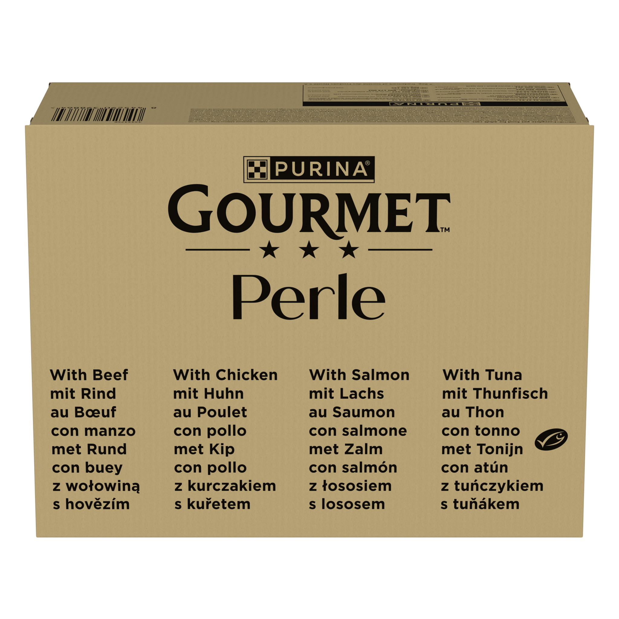 GOURMET PERLE Les Filettines en Sauce, Aliment humide pour chat adulte au Bœuf, au Poulet, au Saumon, au Thon, sachet de 85 g