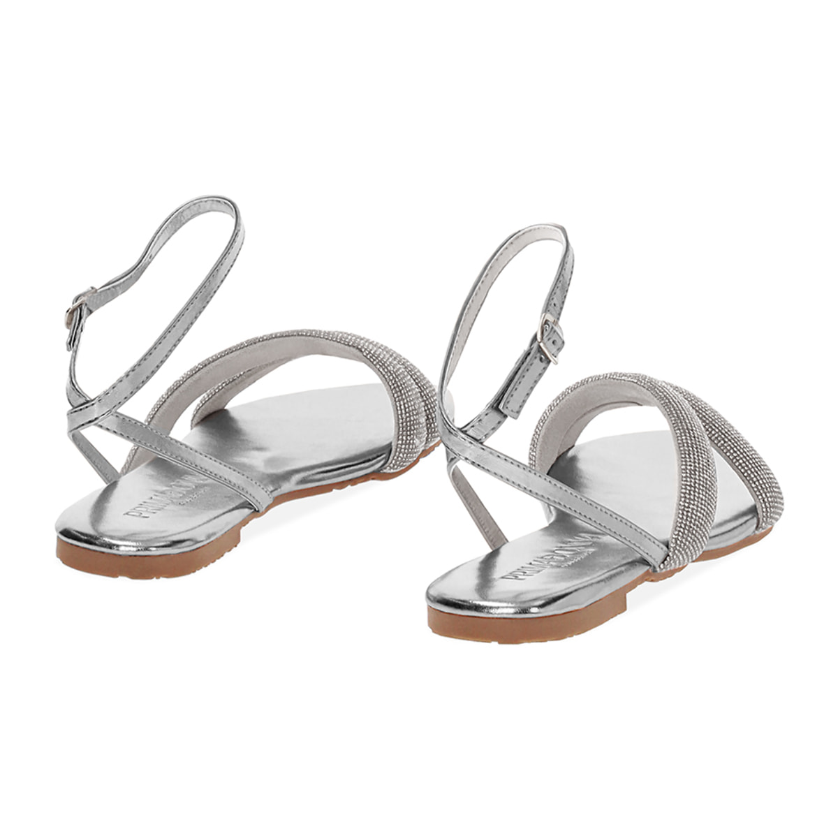 Sandali bassi donna argento in laminato con pietre
