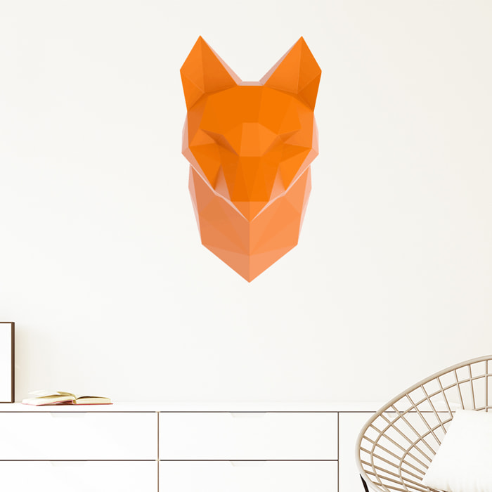 Stickers muraux 3D | Sticker Mural Autocollant effet 3D origami renard orange - Stickers adhésifs 3D Chambre Salon Trompe l'oeil