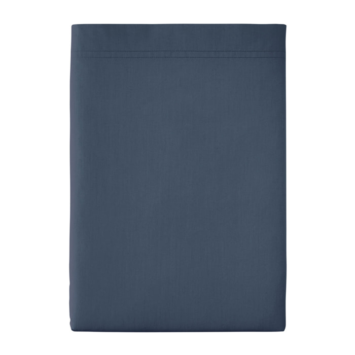 Drap plat uni en percale de coton, PREMIÈRE, Bleu Nuit