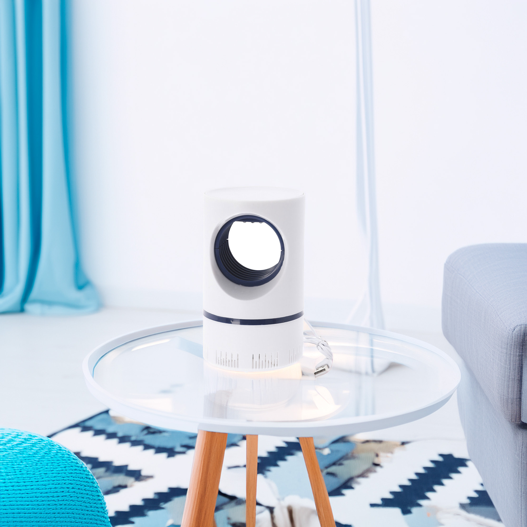 Well Home Lámpara Matamosquitos con Ventilador y Cable USB, Tamaño Ø9,6x16,4cm