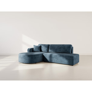 Miro - Canapé d'angle gauche 4 places convertible avec coffre en velours texturé - Bleu