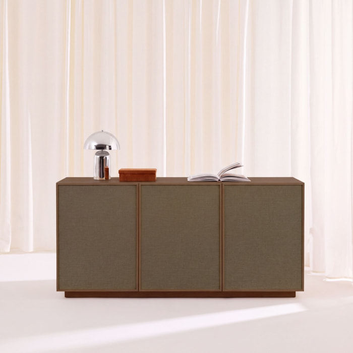 Buffet décor bois et tissu 3 portes 160cm KUBA