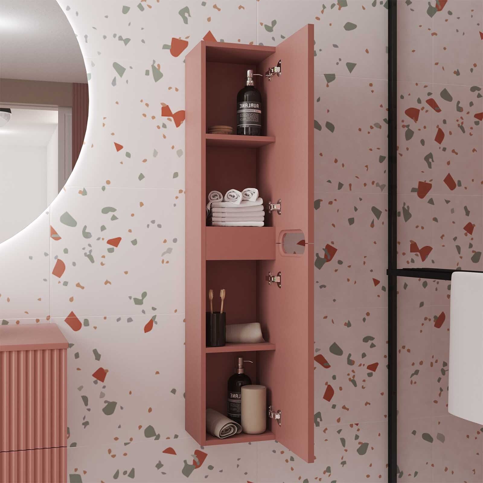 Colonne de salle de bain Terracotta Suspendu - Hauteur 120 cm - 2 Portes - LEON