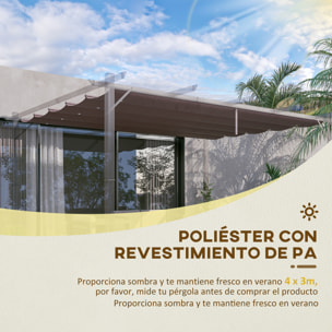 Cubierta para Pérgola Retráctil 3,5x2,5 m Toldo con 10 Orificios de Drenaje Café