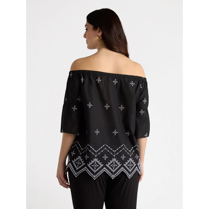 Fiorella Rubino - Blusa etnica off shoulders - Nero