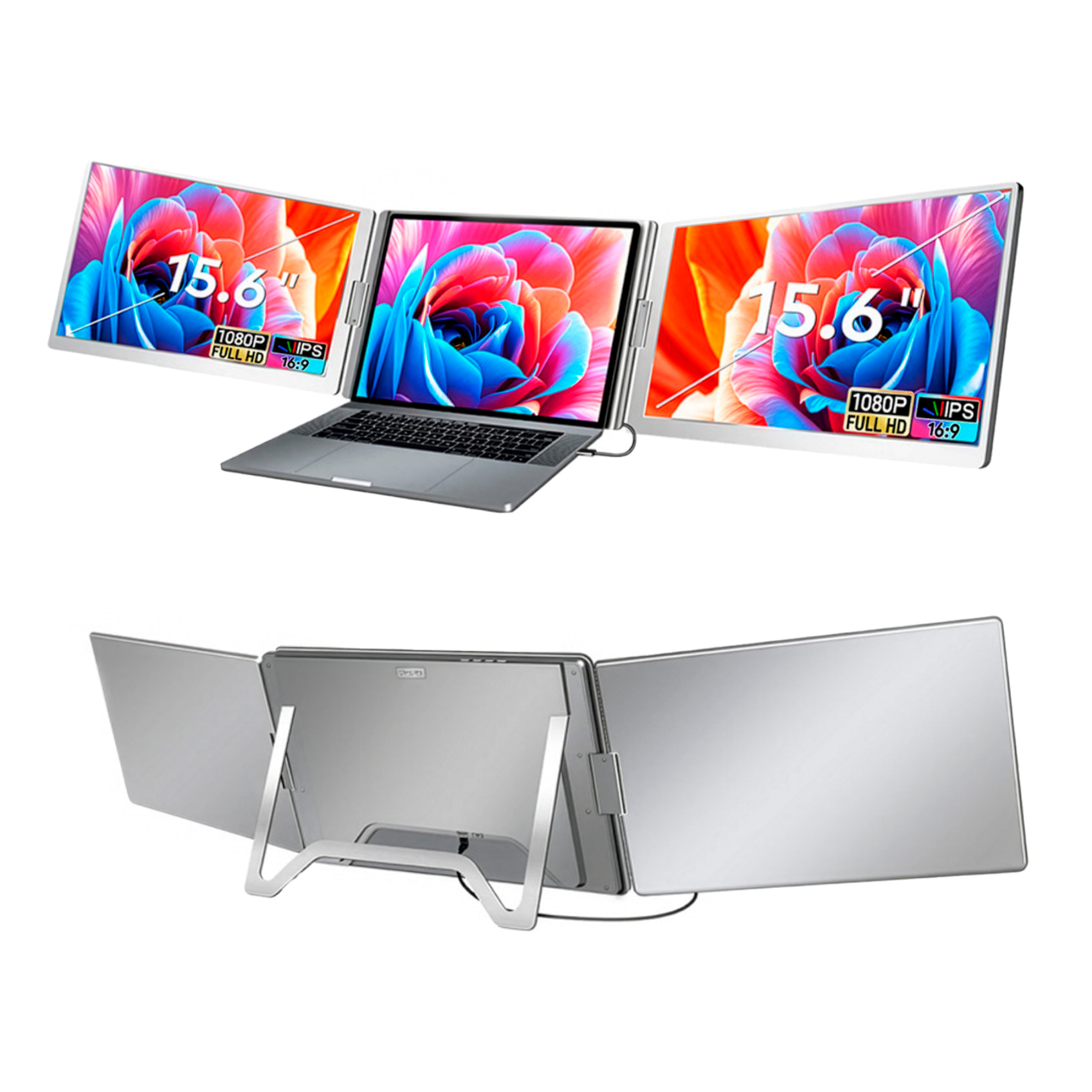 Monitor portátil dual S800 de 15.6” con doble pantalla IPS 1920x1080 16:9. Compatible con laptops Windows y MacOS. Incluye bolsa de transporte.