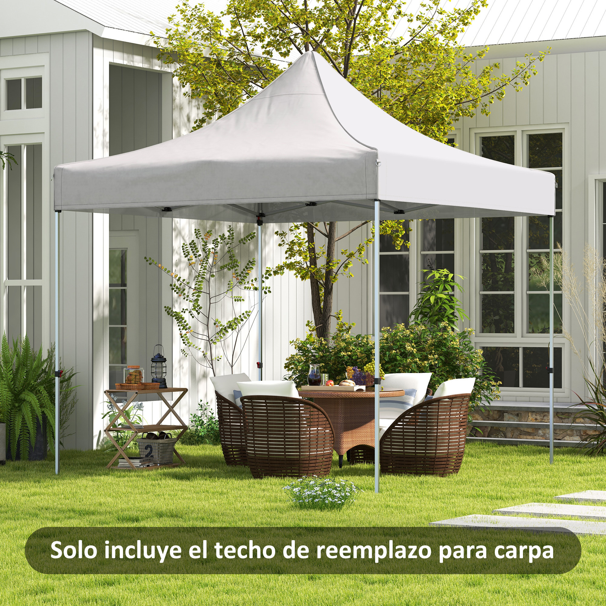 Techo de Carpa para Celebraciones 3x3 m Techo de Repuesto para Carpa Plegable de Tela Oxford con Techo Puntiagudo Impermeable y Anti-UV Blanco