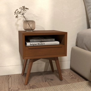 Table de chevet  en bois de teck, 1 niche et 1 tiroir - Waya