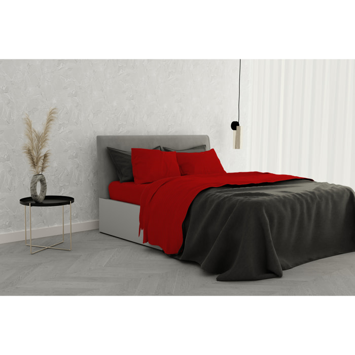 COMPLETO LETTO SATIN STRIPES RASO DI POLIESTERE MADE IN ITALY - MATRIMONIALE ROSSO