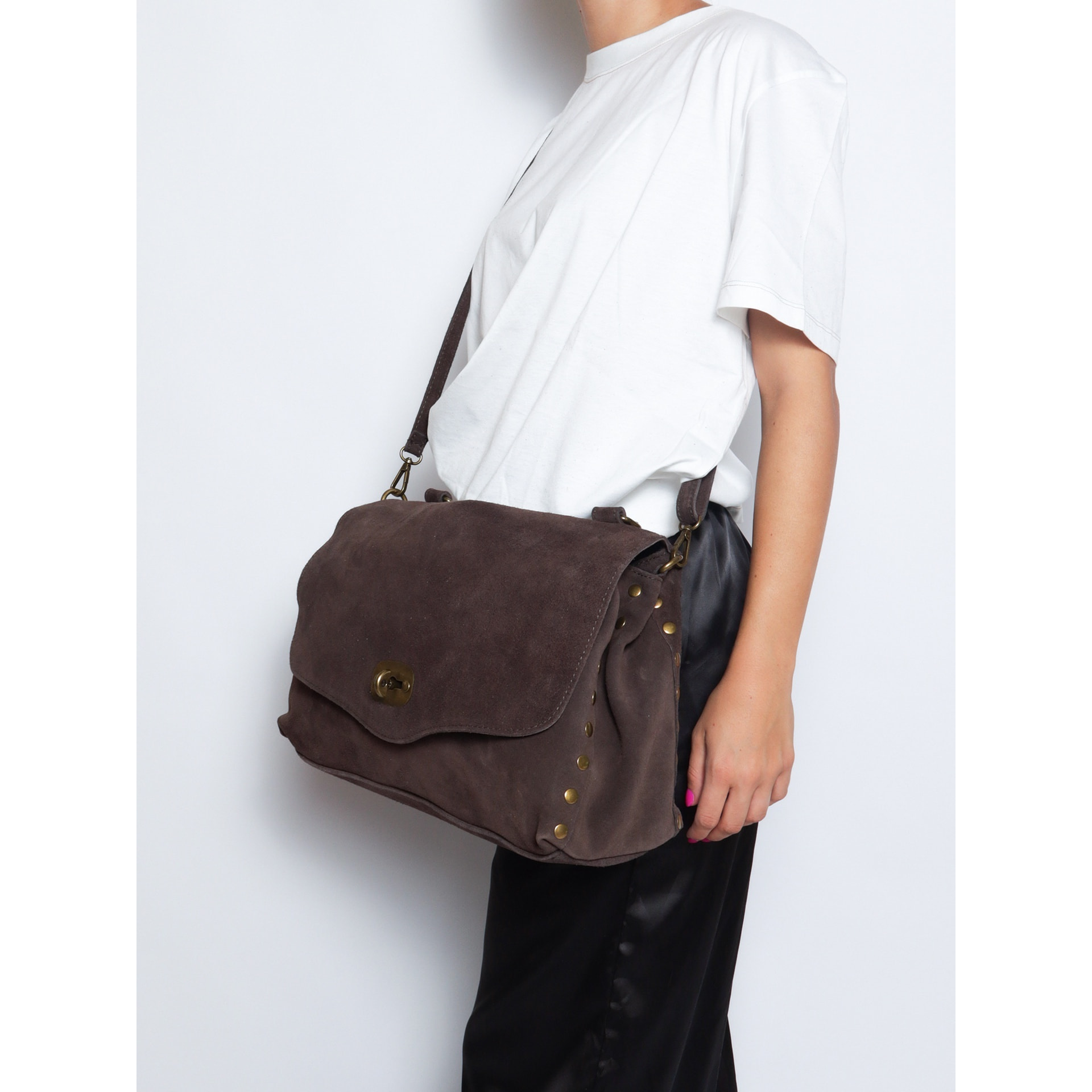 Borsa a mano da donna Made in Italy - Modello Zelia Elite - Pelle scamosciata - 37.0 x 22.0 x 15.0 cm