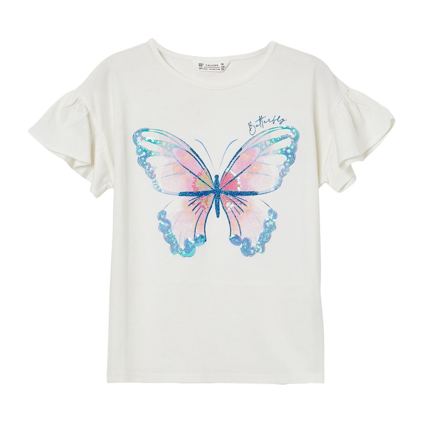 T-shirt stampa farfalla paillettes