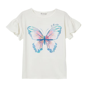 T-shirt stampa farfalla paillettes