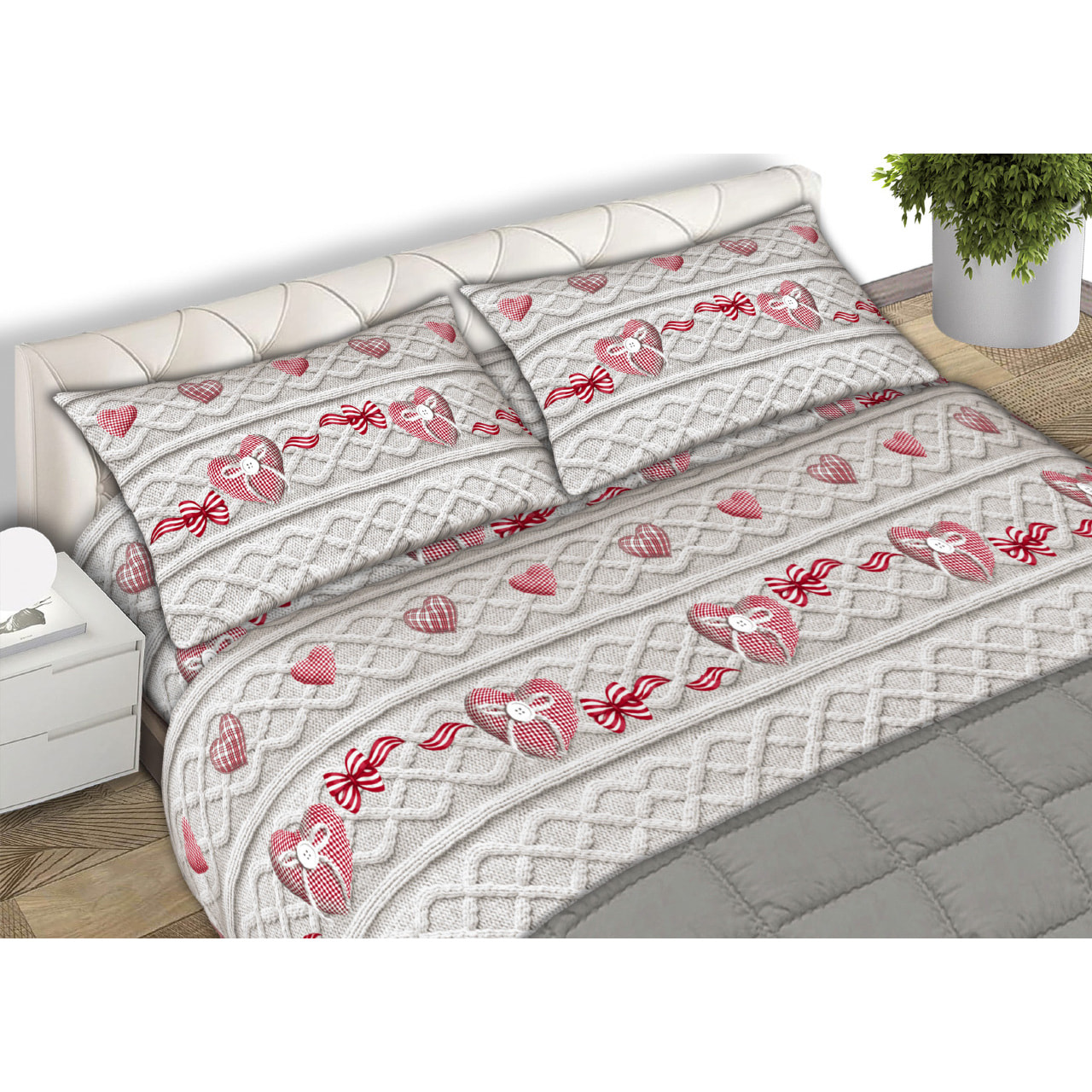 Completo Lenzuola In Calda Flanella Made in Italy Cuori