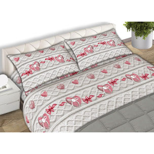 Completo Lenzuola In Calda Flanella Made in Italy Cuori