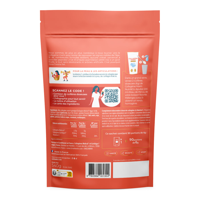 Nutri&Co Collagène Marin Type 1, 2 & 3 Peau & Articulations Goût Neutre - 540g