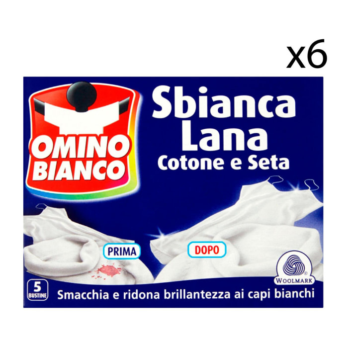 6x Omino Bianco Sbianca Lana Cotone e Seta - 6 Confezioni da 5 Bustine