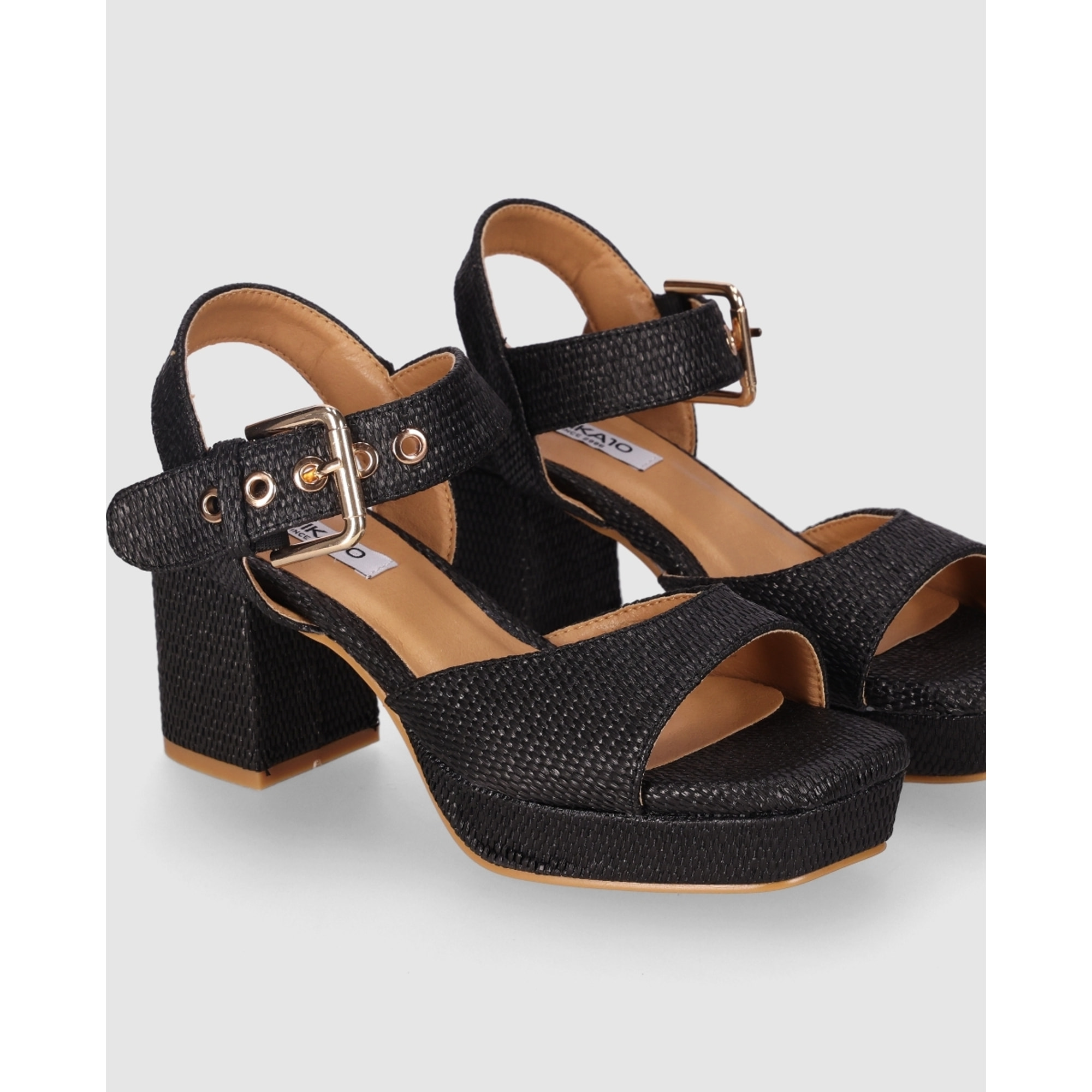 Sandalias de Tejido - Negro - Tacón: 8 cm