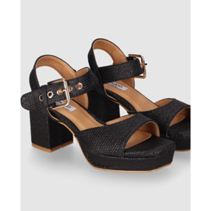 Sandalias de Tejido - Negro - Tacón: 8 cm