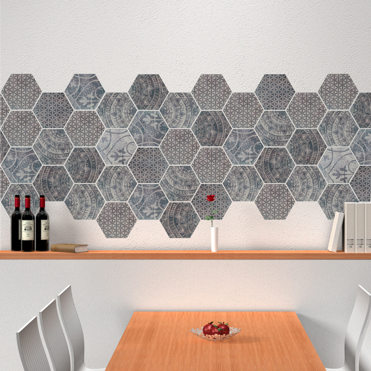 Stickers muraux - Sticker Mural Carrelage adhésif Cuisine Salle de Bain - CARRELAGES HEXAGONES OLD BEAUTY