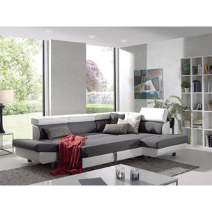 Lisbona - Canapé d'angle droit convertible - 5 places - avec têtières - Blanc / Gris