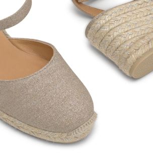Alpargatas de cuña de mujer Cybil en lino metalizado con cierre de pulsera