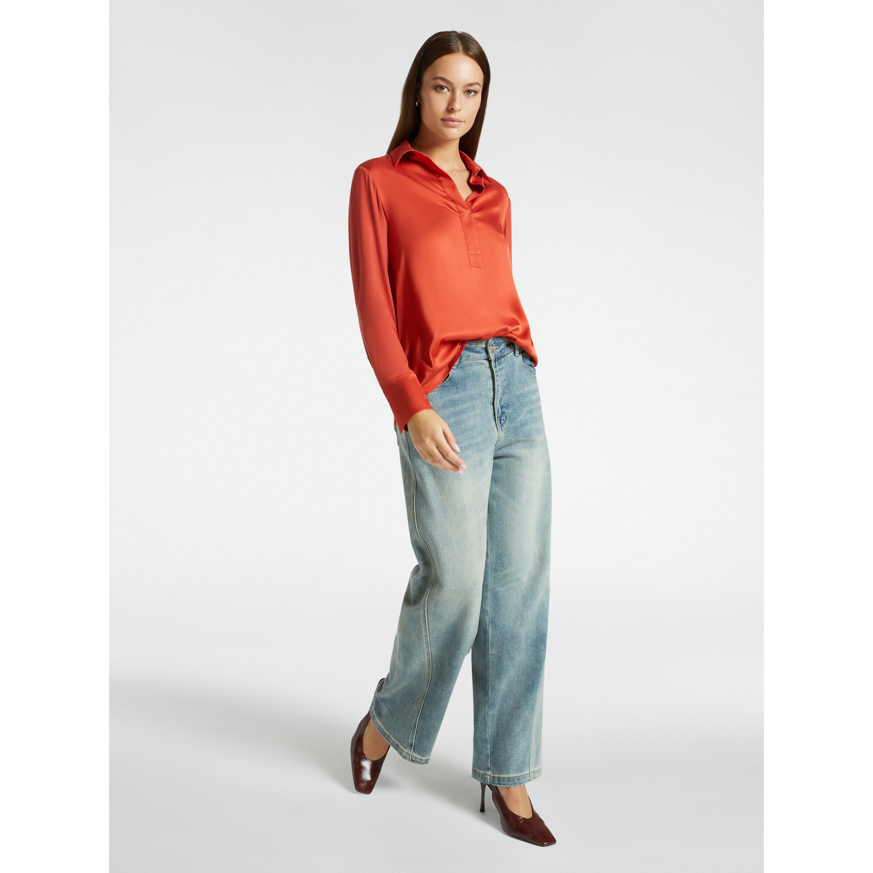 Elena Mirò - Camiseta con cuello de viscosa LENZING™ ECOVERO™ - Naranja sol