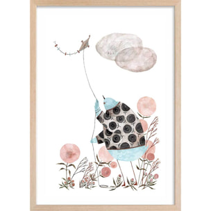 Affiche enfant cerf volant  Affiche + cadre en bois - Chêne