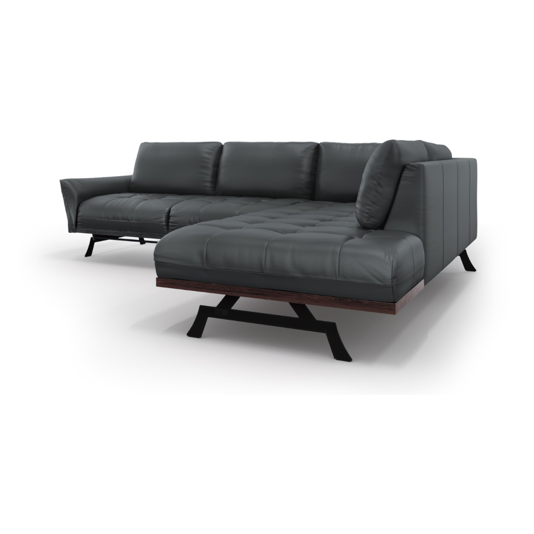 Canapé d'angle droit convertible "Olivier" 5 places en cuir véritable bleu gris