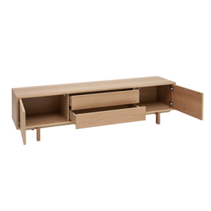 Meuble TV scandinave bois clair chêne 2 portes 2 tiroirs L180cm SID