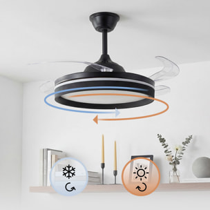 Ventilateur de plafond avec lumière LED, 4 pales rétractables et télécommande InnovaGoods
