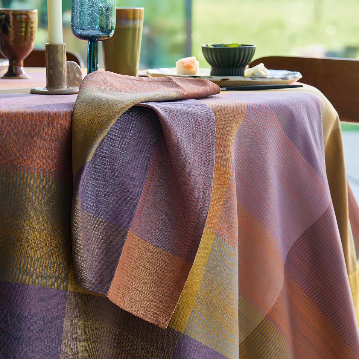 Serviette pur coton motif jacquard violet Mille ecossais velvet