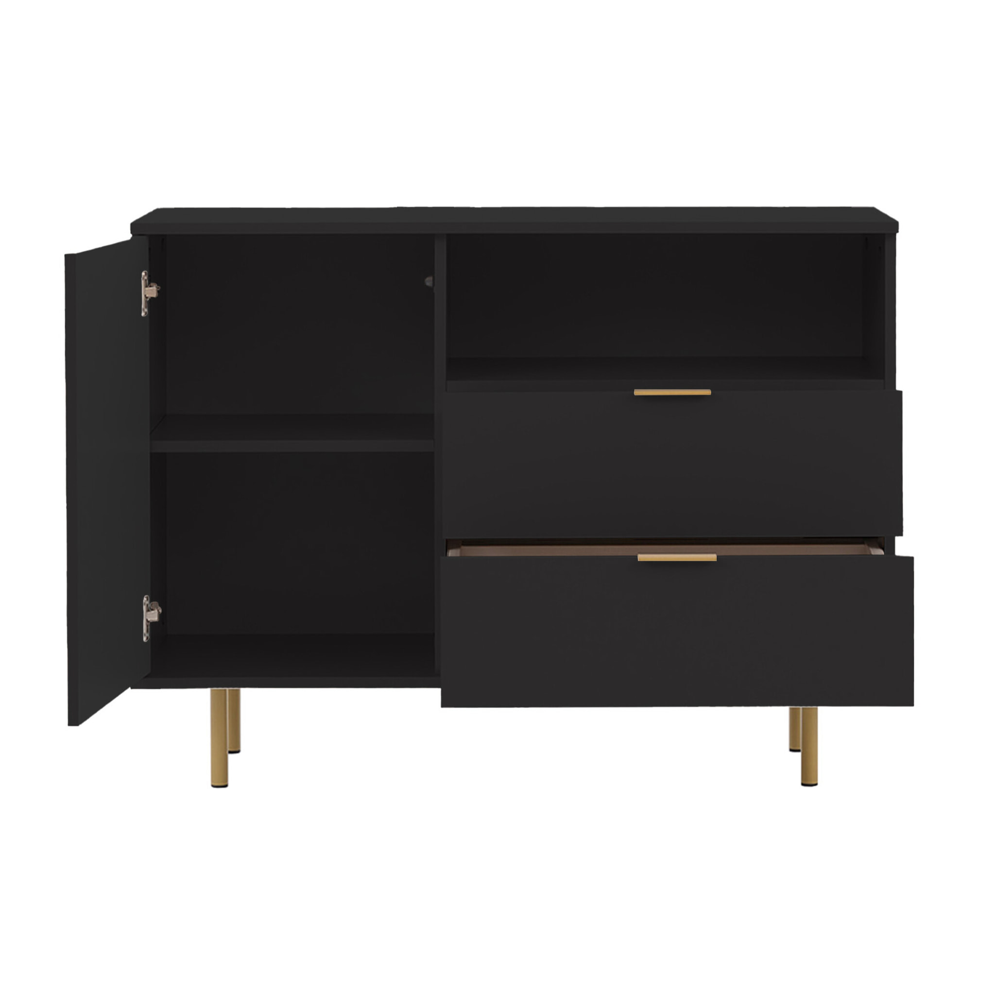 Monica - buffet - noir - 2 tiroirs, 1 porte et 1 niche - 107 cm - Noir
