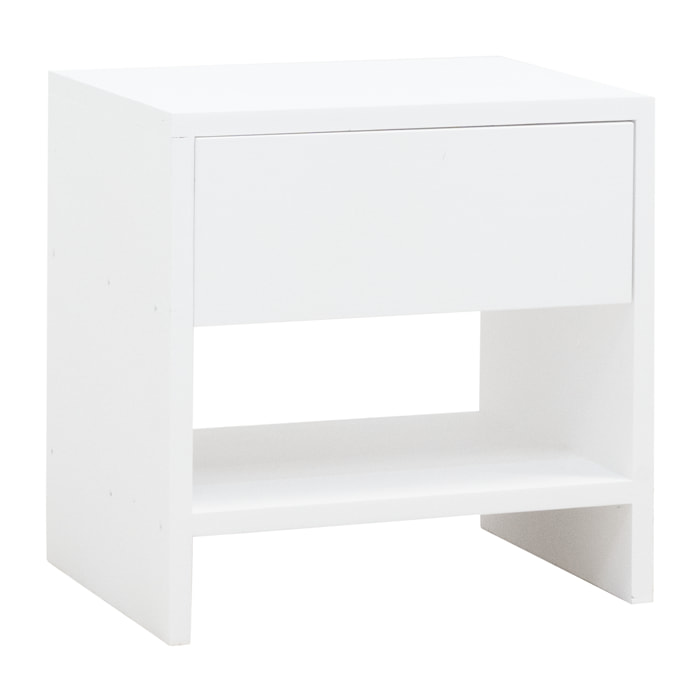Table de chevet en bois massif avec un tiroir blanc 40x40cm Hauteur: 40 Longueur: 40 Largeur: 29.5
