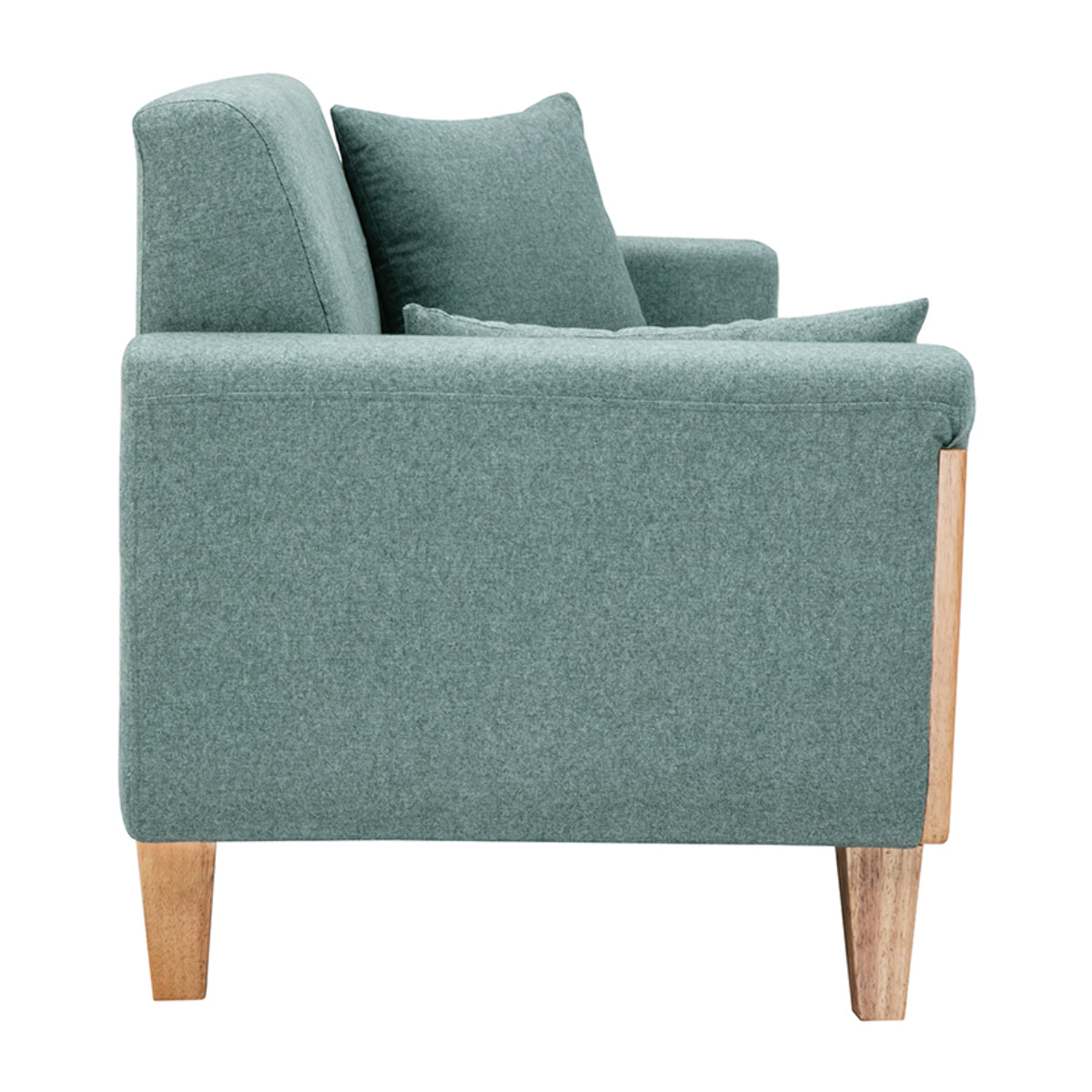Canapé scandinave 3 places en tissu vert de gris et bois clair FJORD