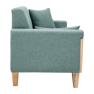 Canapé scandinave 3 places en tissu vert de gris et bois clair FJORD