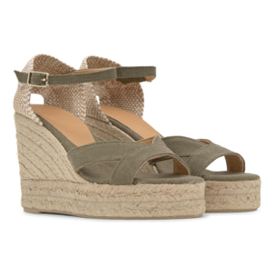 Sandalia de cuña Bruna en algodón orgánico lavado con cierre de pulsera